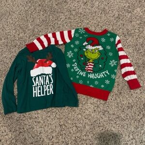 Grinch and Santa's Helper Kids Christmas Sweater Set